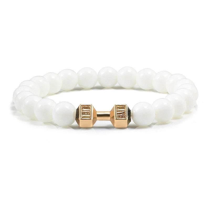 EMESA HOME Volcanic Stone Bead Bracelet – Matte Black Lava & White Dumbbell Charm Fitness Jewelry for Men & Women - EMESA HOME™