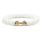 EMESA HOME Volcanic Stone Bead Bracelet – Matte Black Lava & White Dumbbell Charm Fitness Jewelry for Men & Women - EMESA HOME™