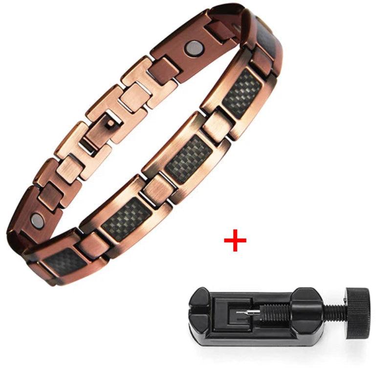 Metallic bracelet with a tool on a white background