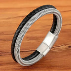 EMESA HOME Fashion Stainless Steel Charm Bracelet – Black Leather, Genuine Braided, Punk Rock Jewelry Accessories for Men - EMESA HOME™