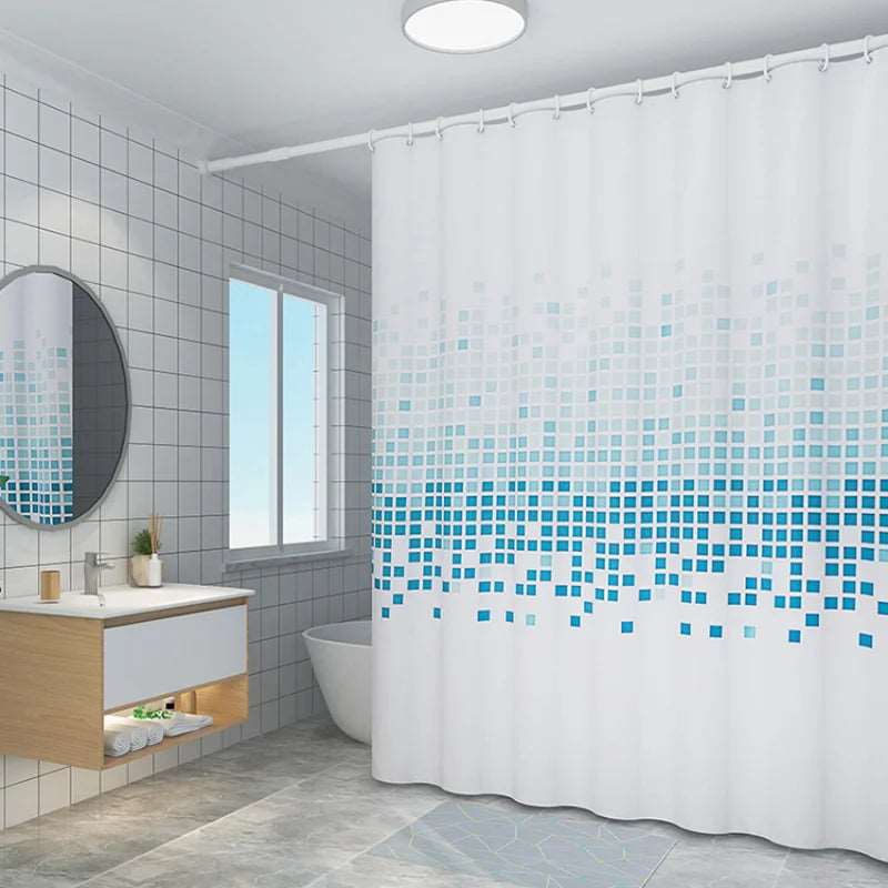 EMESA HOME Blue Mosaic Polyester Curtain Waterproof Shower Curtain Suitable for Bathroom Bathtub Shower Curtain