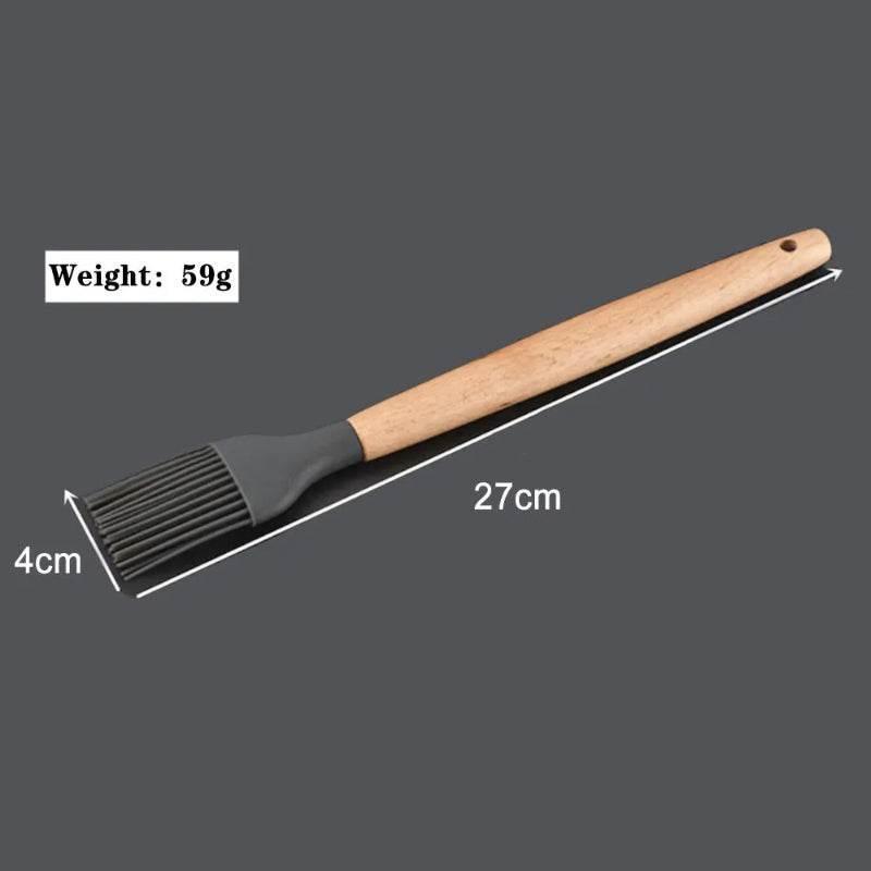 EMESA HOME Silicone Kitchen Utensils Set – Non-Stick Spatula, Spoon & Brush with Wooden Multifunction Handle - EMESA HOME™
