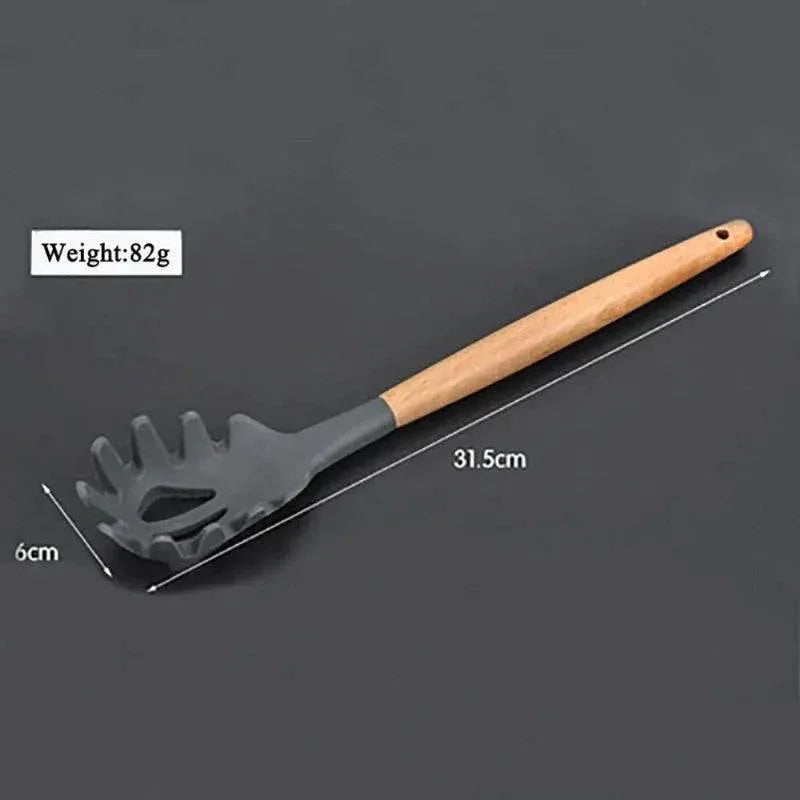 EMESA HOME Silicone Kitchen Utensils Set – Non-Stick Spatula, Spoon & Brush with Wooden Multifunction Handle - EMESA HOME™