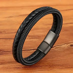 EMESA HOME Fashion Stainless Steel Charm Bracelet – Black Leather, Genuine Braided, Punk Rock Jewelry Accessories for Men - EMESA HOME™