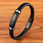 EMESA HOME Fashion Stainless Steel Charm Bracelet – Black Leather, Genuine Braided, Punk Rock Jewelry Accessories for Men - EMESA HOME™