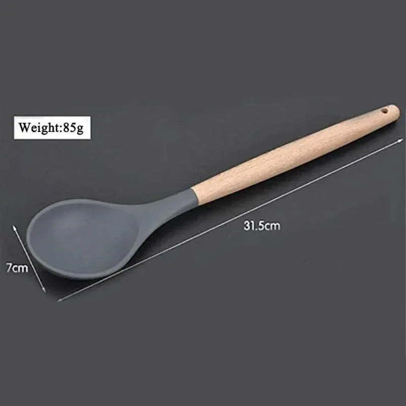 EMESA HOME Silicone Kitchen Utensils Set – Non-Stick Spatula, Spoon & Brush with Wooden Multifunction Handle - EMESA HOME™