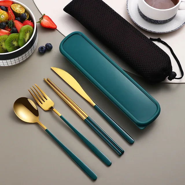 EMESA HOME 304 Stainless Steel Portable Cutlery Set – Travel Flatware with Knife, Fork, Spoon & Storage Box