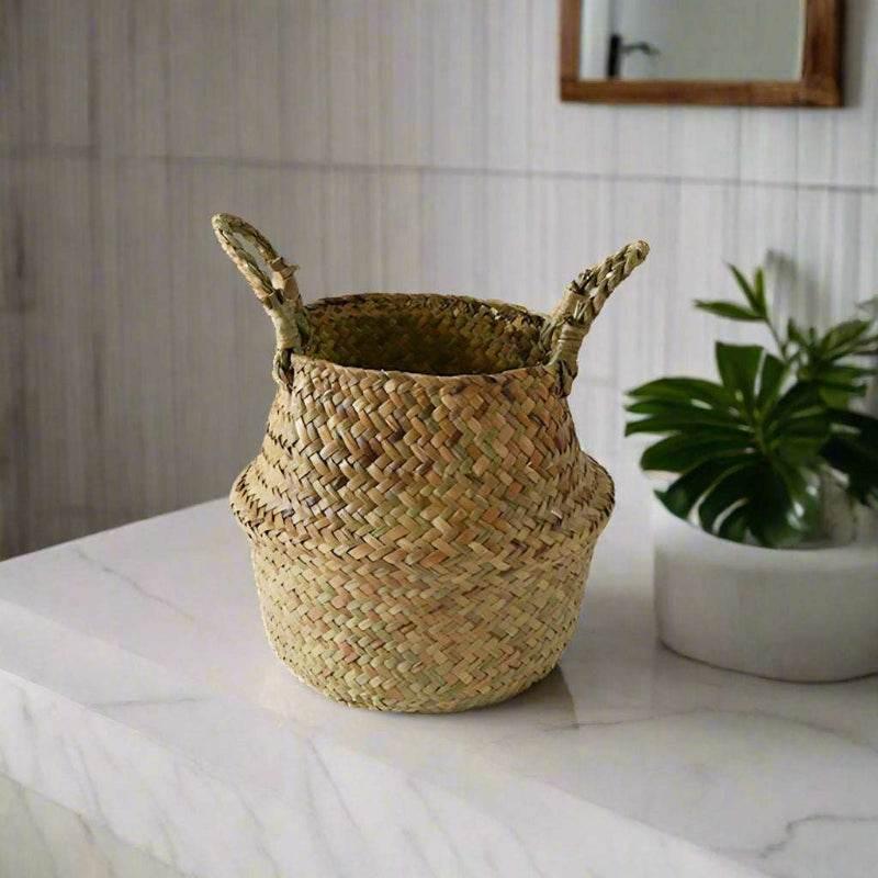 EMESA HOME Sea grass Wicker Storage Basket - Folding Organizer, Plant Pot, Laundry Basket, Home & Garden Belly Member Basket - EMESA HOME™