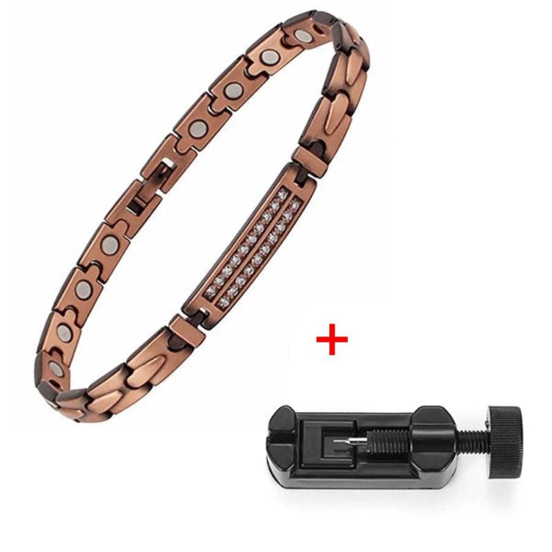 Brown magnetic bracelet with a tool on a white background