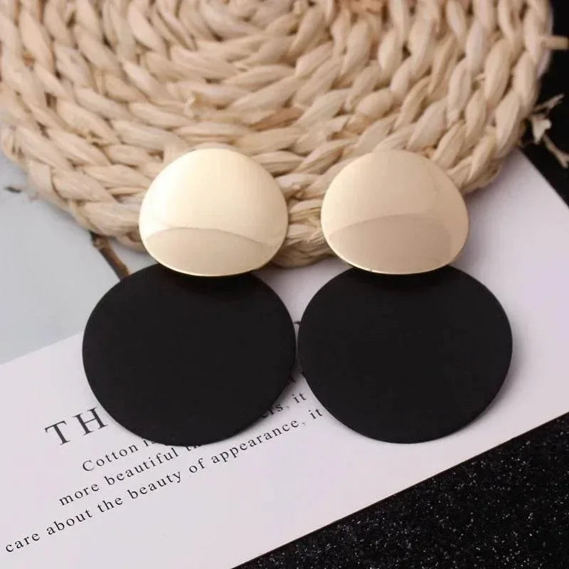 EMESA HOME Double Round Wafer Drop Earrings, Colorful Geometric Metal Brincos for Women, European American Party Statement Jewelry - EMESA HOME™