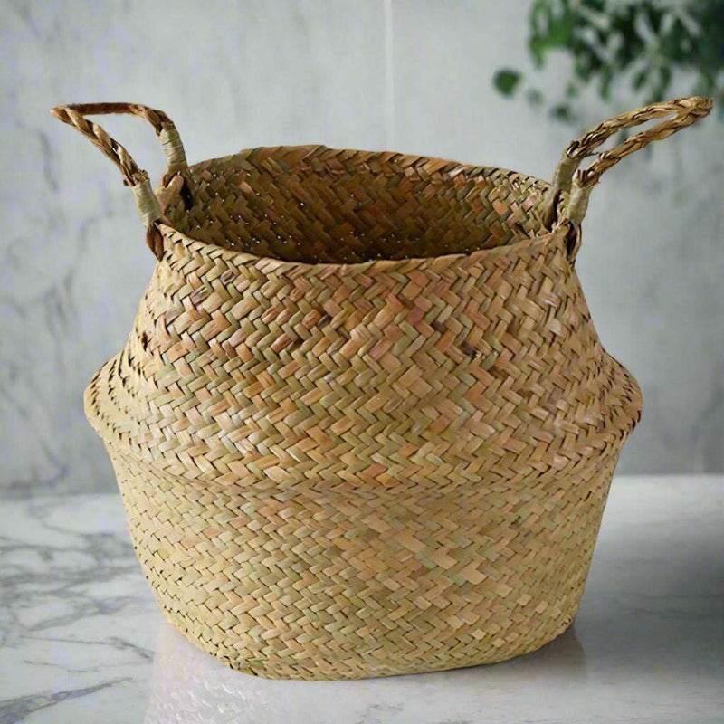 EMESA HOME Sea grass Wicker Storage Basket - Folding Organizer, Plant Pot, Laundry Basket, Home & Garden Belly Member Basket - EMESA HOME™