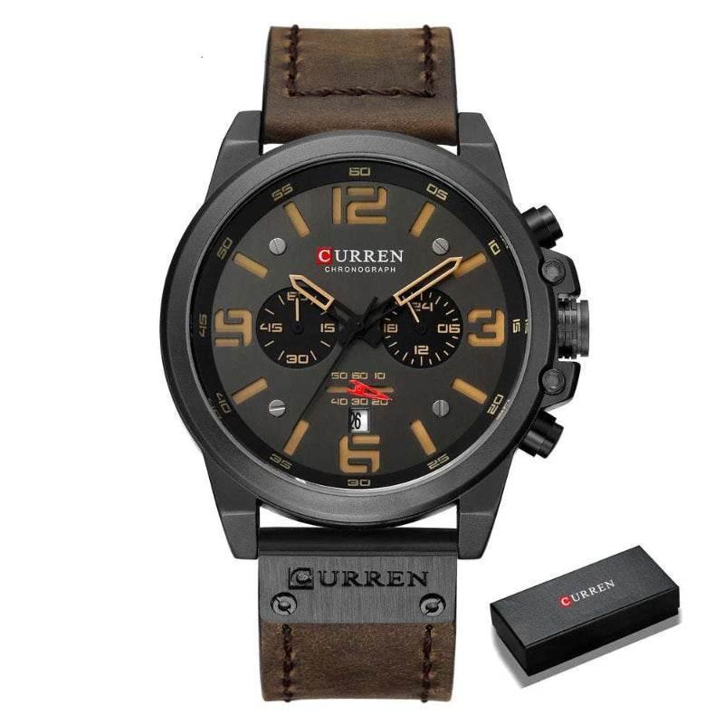 EMESA HOME Men's Luxury Waterproof Sport Chronograph Watch, Quartz Military Style with Genuine Leather Strap - EMESA HOME™