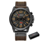 EMESA HOME Men's Luxury Waterproof Sport Chronograph Watch, Quartz Military Style with Genuine Leather Strap - EMESA HOME™