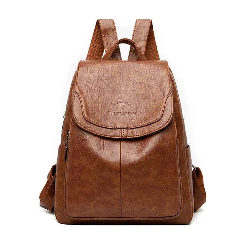 EMESA HOME Women’s Large Capacity Leather Backpack Vintage Travel Bag School Bookbag Rucksack Yellow brown