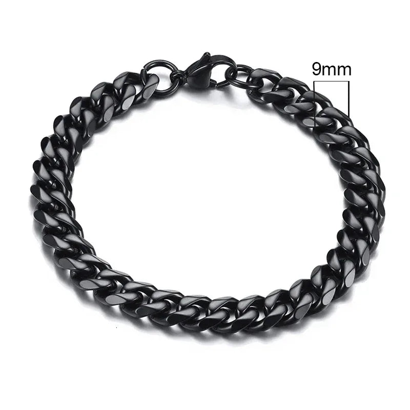 Black chain bracelet on a white background with a measurement label indicating 9mm width.