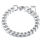 Silver chain bracelet with measurement details on a white background