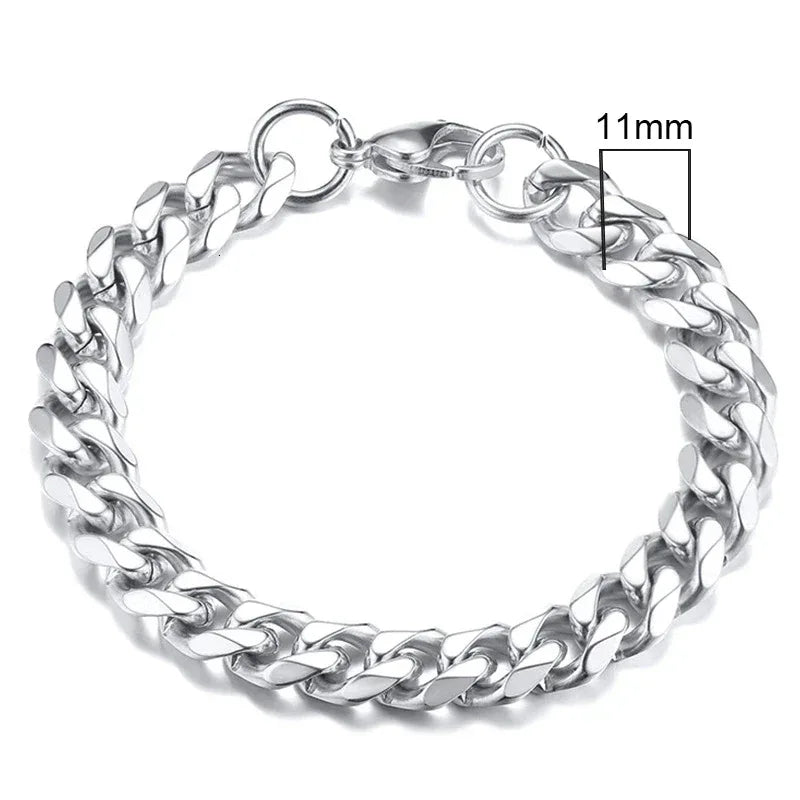 Silver chain bracelet with measurement details on a white background