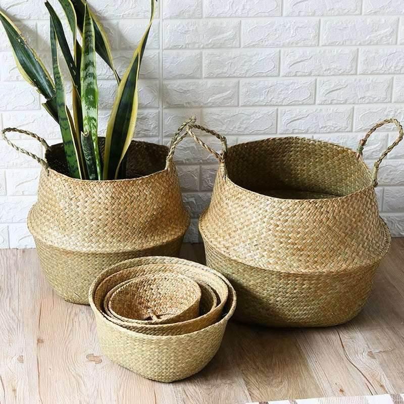 EMESA HOME Sea grass Wicker Storage Basket - Folding Organizer, Plant Pot, Laundry Basket, Home & Garden Belly Member Basket - EMESA HOME™