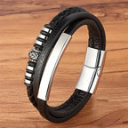 EMESA HOME Fashion Stainless Steel Charm Bracelet – Black Leather, Genuine Braided, Punk Rock Jewelry Accessories for Men - EMESA HOME™