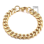 Gold chain bracelet with a measurement of 11mm on a white background