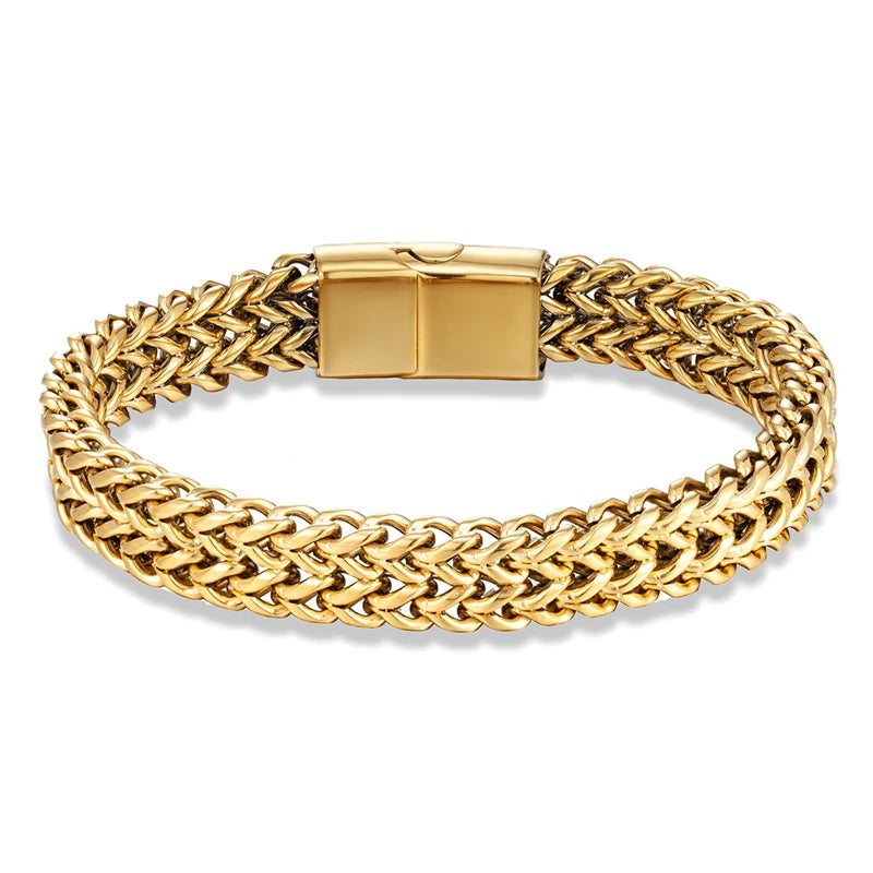 Gold chain bracelet on a white background