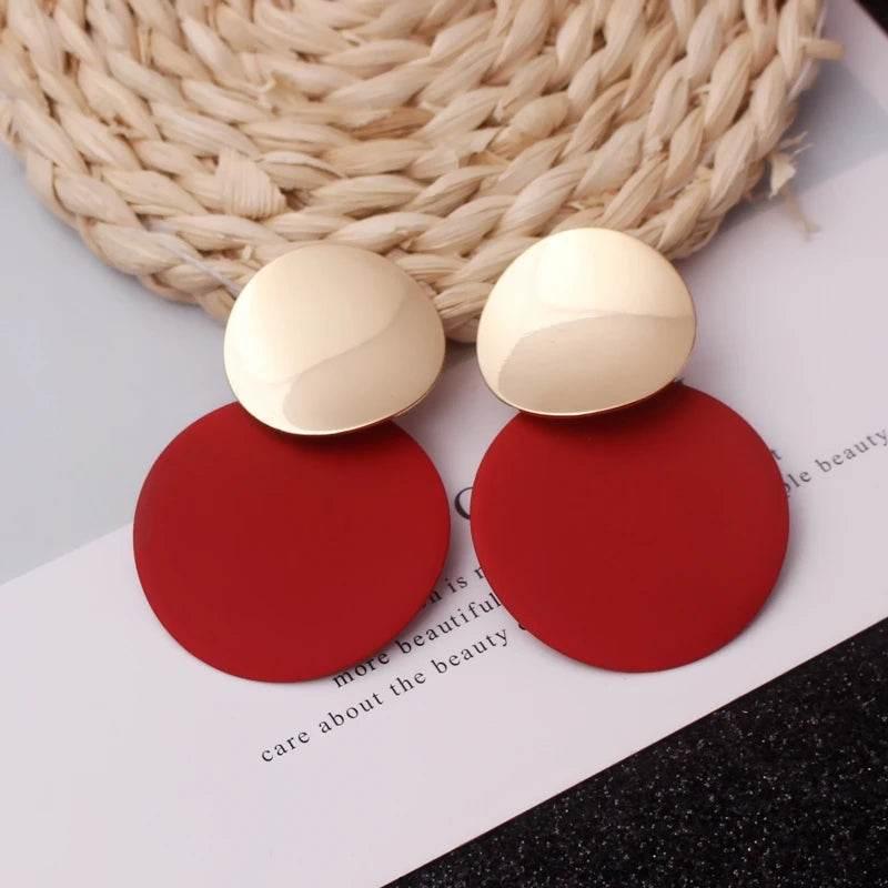 EMESA HOME Double Round Wafer Drop Earrings, Colorful Geometric Metal Brincos for Women, European American Party Statement Jewelry - EMESA HOME™