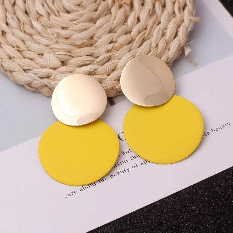 EMESA HOME Double Round Wafer Drop Earrings, Colorful Geometric Metal Brincos for Women, European American Party Statement Jewelry - EMESA HOME™