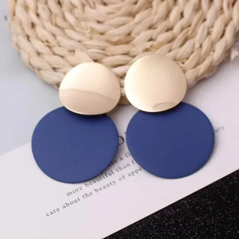 EMESA HOME Double Round Wafer Drop Earrings, Colorful Geometric Metal Brincos for Women, European American Party Statement Jewelry - EMESA HOME™