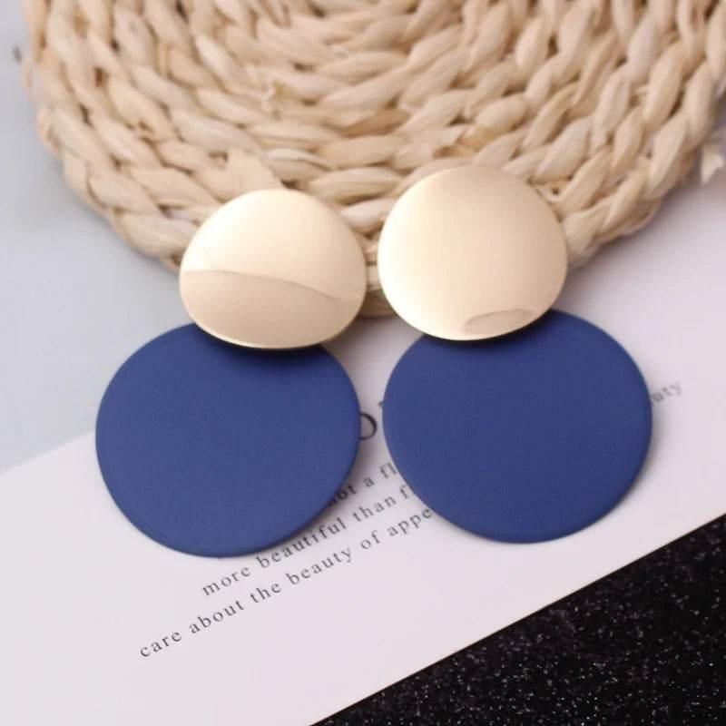 EMESA HOME Double Round Wafer Drop Earrings, Colorful Geometric Metal Brincos for Women, European American Party Statement Jewelry - EMESA HOME™