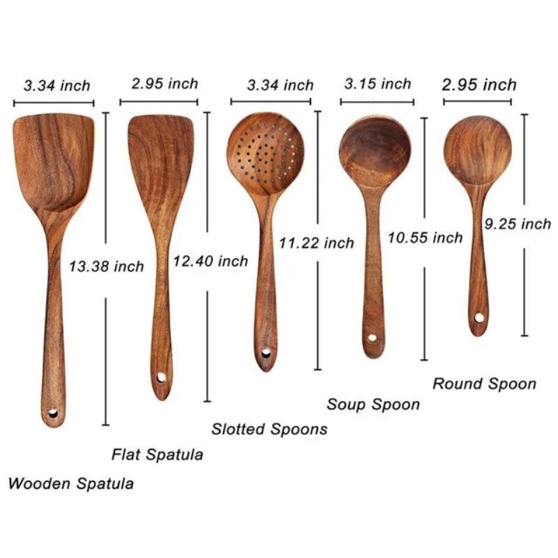 Wooden cooking utensils with measurements on a white background