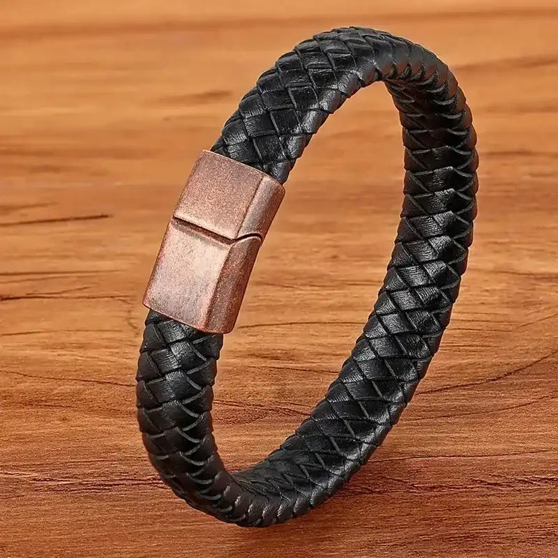 EMESA HOME Fashion Stainless Steel Charm Bracelet – Black Leather, Genuine Braided, Punk Rock Jewelry Accessories for Men - EMESA HOME™