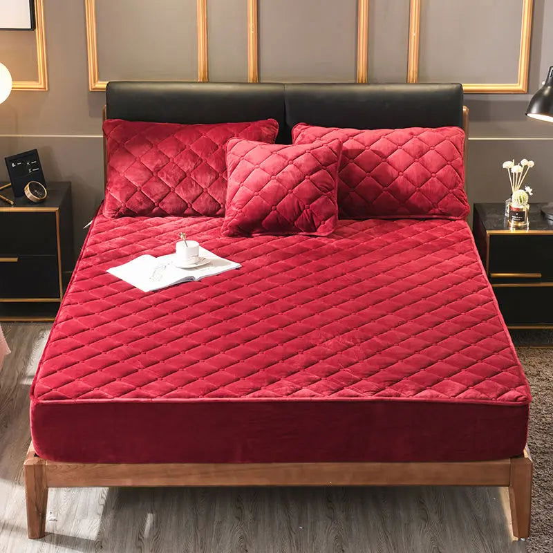 "Upgrade Your Sleep: EMESA HOME Crystal Velvet Thicken Quilted Bed Sheet (Queen/King)" - Emesa Home