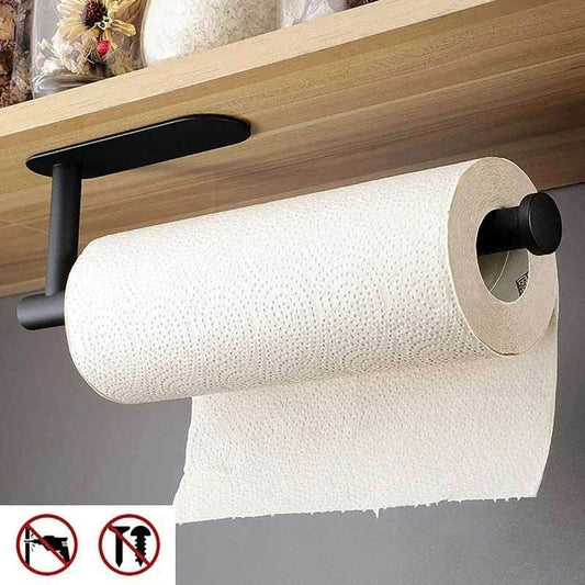 EMESA HOME Adhesive Kitchen Paper Towel Holder – Tissue Hanger & Toilet Roll Dispenser for Cabinet, Bathroom, and Napkin Storage Rack 2Long black