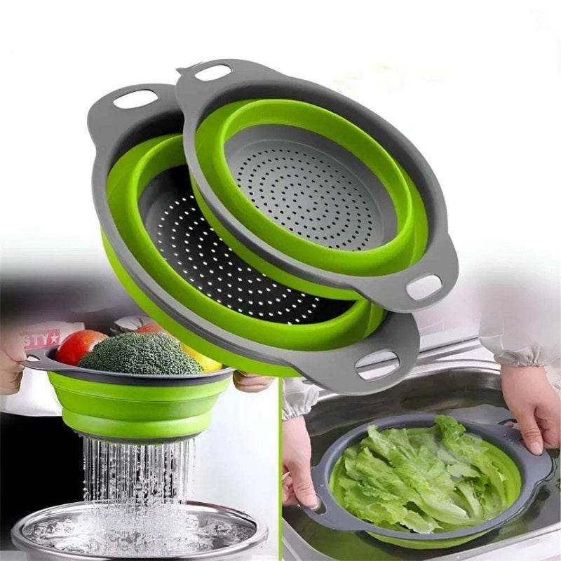 EMESA HOME Round Foldable Silicone Colander – Collapsible Kitchen Fruit & Vegetable Washing Basket Strainer Drainer Tool