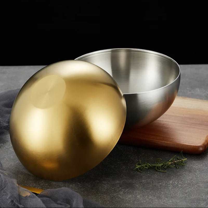 EMESA HOME Korean Stainless Steel Salad Bowl Multi purpose Cooking Bowl Large Cold Noodle Bowl Instagram Round Sanded Gold Bowl