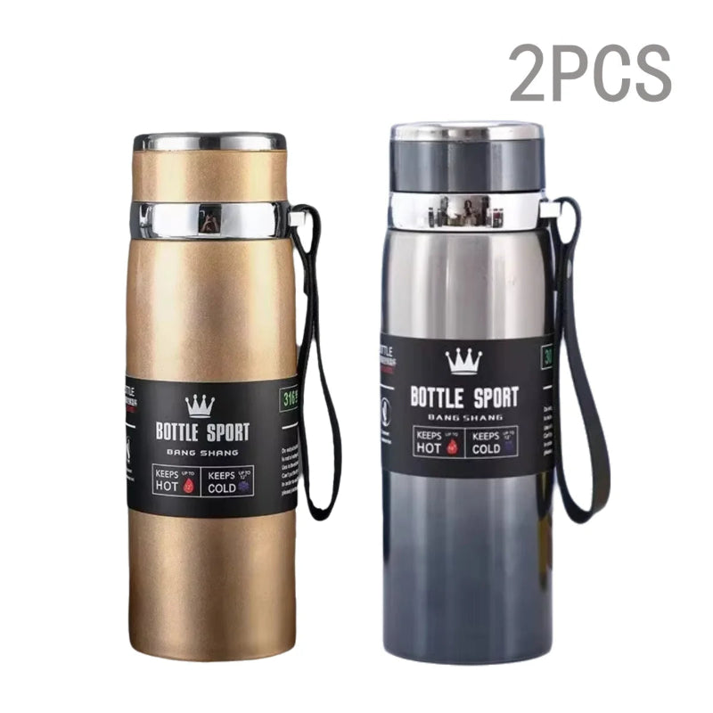 Two insulated bottles, one gold and one silver, with 'Bottle Sport' branding on a white background.