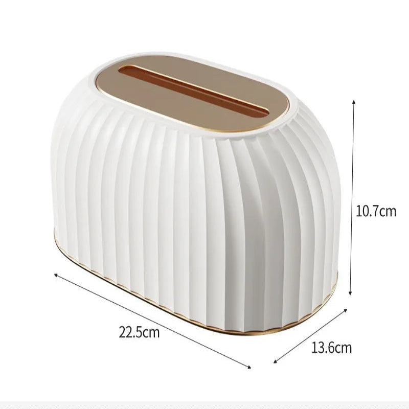 White rectangular ottoman with gold accents and dimensions on a white background