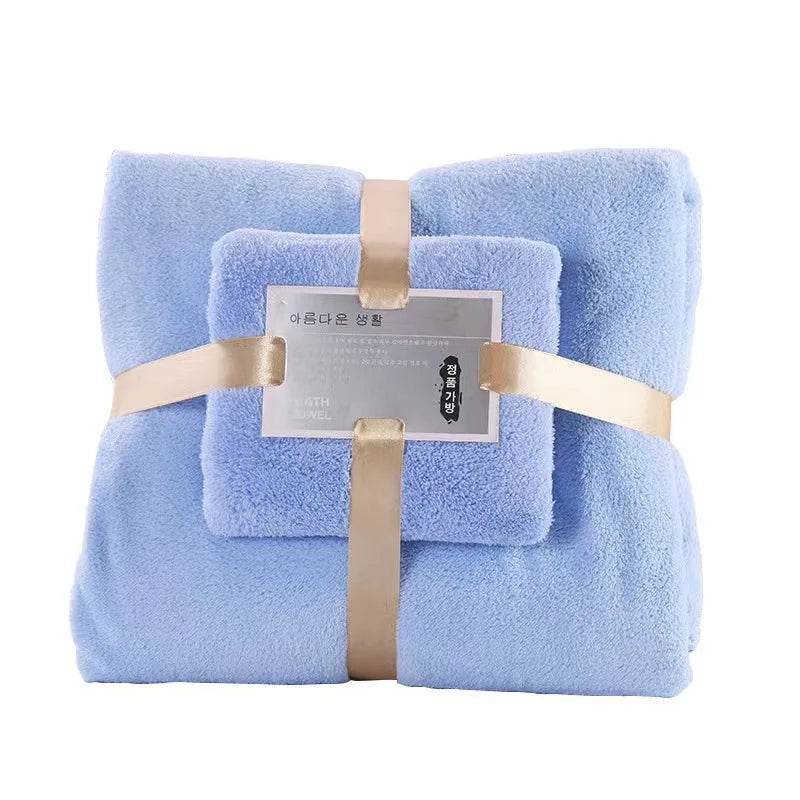 EMESA HOME 2PC Bath Towels Set for Adults, Super Soft Coral Velvet, Highly Absorbent & Quick-Drying Towels for Home, Hotel, and Spa Bathroom Use Blue 70x140cm 35X75CM