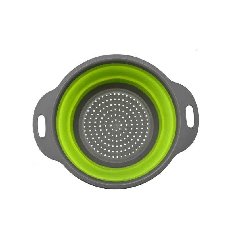 EMESA HOME Round Foldable Silicone Colander – Collapsible Kitchen Fruit & Vegetable Washing Basket Strainer Drainer Tool S Green 1PC