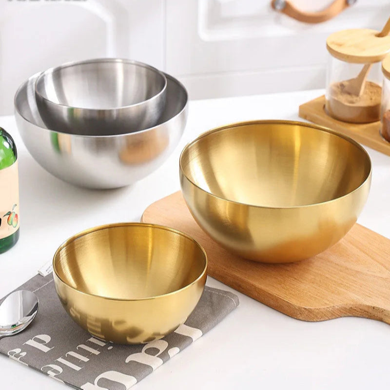 EMESA HOME Korean Stainless Steel Salad Bowl Multi purpose Cooking Bowl Large Cold Noodle Bowl Instagram Round Sanded Gold Bowl