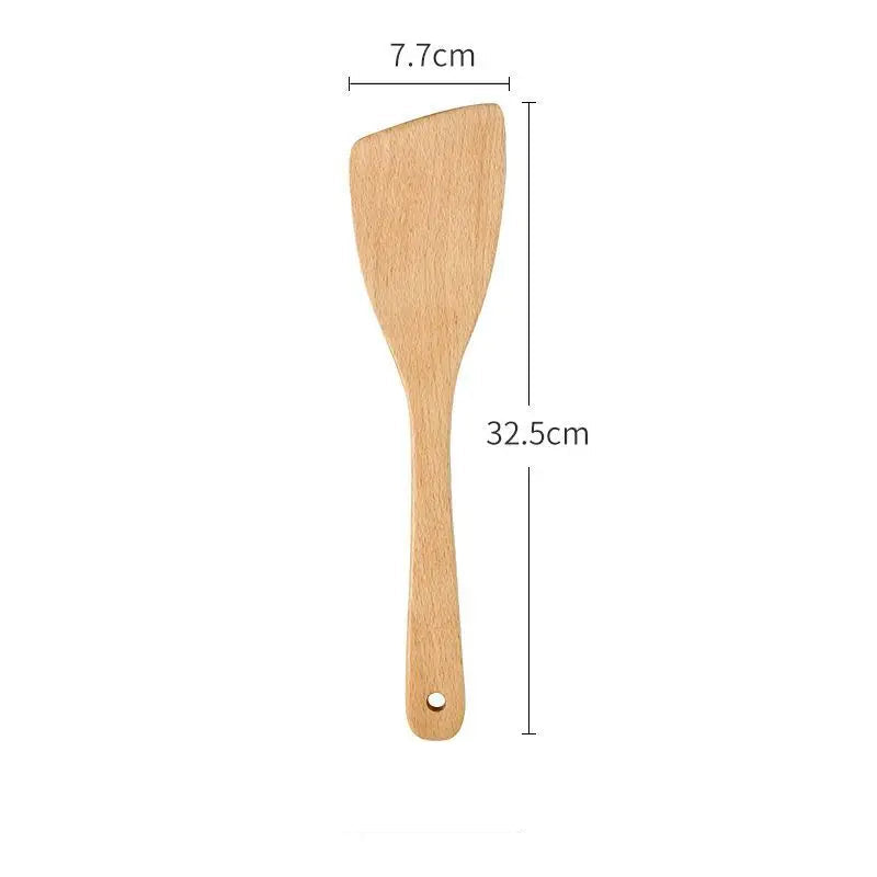 EMESA HOME Wooden Spatula Spoon Frying Solid Wood High Temperature Resistant Soup Spoon No Paint No Wax Natural Material