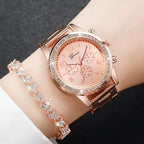 EMESA HOME 2-Piece Women’s Rhinestone Quartz Watch & Bracelet Set – Elegant Analog Fashion Gift Set for Ladies & Girls