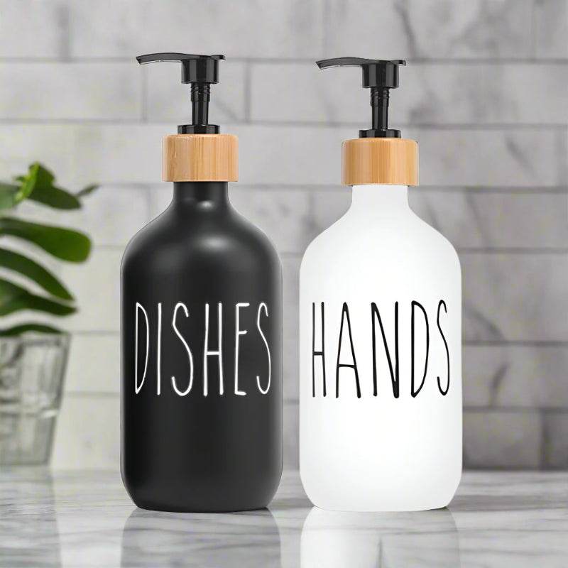 EMESA HOME Dish Soap Dispenser Set for Kitchen Sink Refillable Bottles for Hand Soap and Dish Detergent SET-A