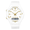 White watch with gold accents on a white background, featuring the brand 'SANDA'.