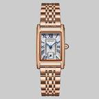 Rose gold watch with rectangular face on a white background, featuring the brand 'SANDA'.