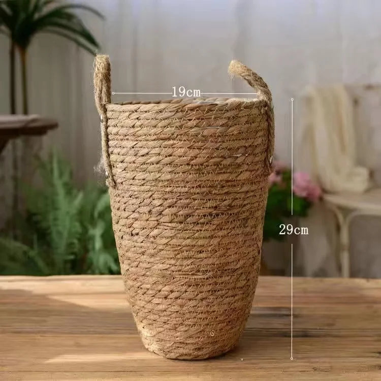 EMESA HOME Tall Wicker Planter Basket Flower Pot Home Garden Decor Laundry Bucket Storage Basket for Dirty Clothes and Toys