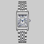 Silver watch with rectangular face on a white background, featuring the brand 'SANDA'.