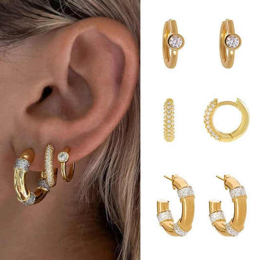 EMESA HOME CRMYA Gold-Plated Hoop Earrings – Women’s Classic Big Hoop Set with Cubic Zirconia Piercing Jewelry