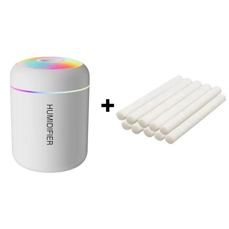 EMESA HOME 180ML Mini USB Air Humidifier & Aroma Diffuser with LED Light for Car, Home, Bedroom White 10 filters