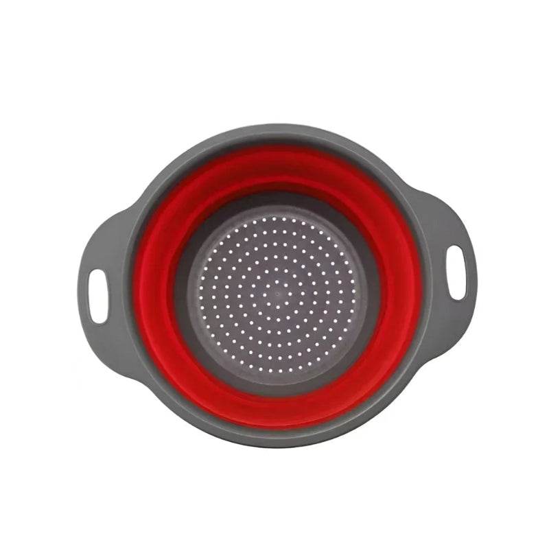 EMESA HOME Round Foldable Silicone Colander – Collapsible Kitchen Fruit & Vegetable Washing Basket Strainer Drainer Tool L Red 1PC